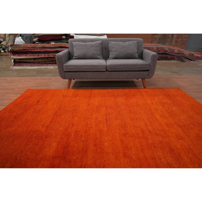 Hand Knotted Oriental 100% Wool Carpet Modern Solid Oranges & Rust Gabbeh Area Rug - 8' 10'' X 6' 2''