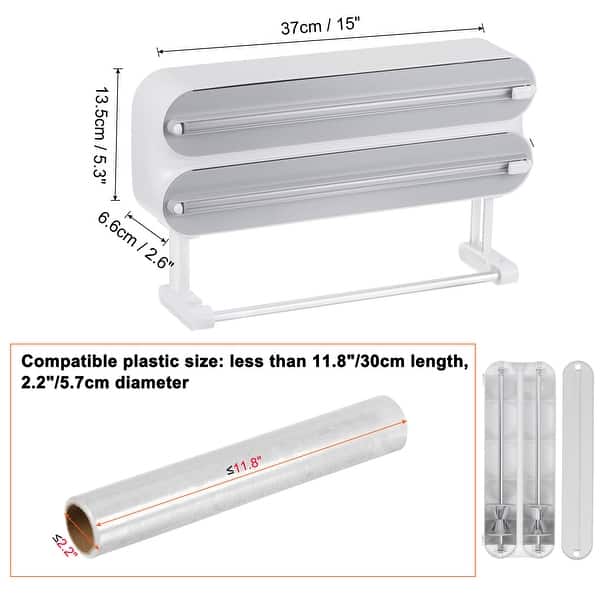 slide 2 of 7, 3 In 1 Plastic Wrap Dispenser With Cutter And Magnetic Bottom Gray Gray
