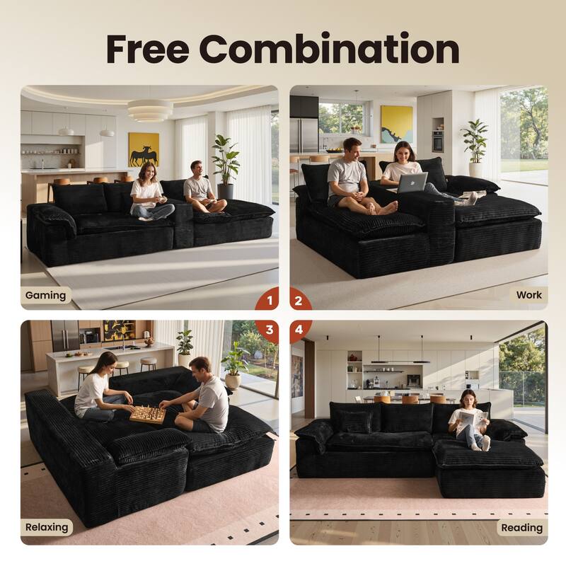 OVIOS L-Shaped Sofa with Dual-Tone Stripe Fabric​