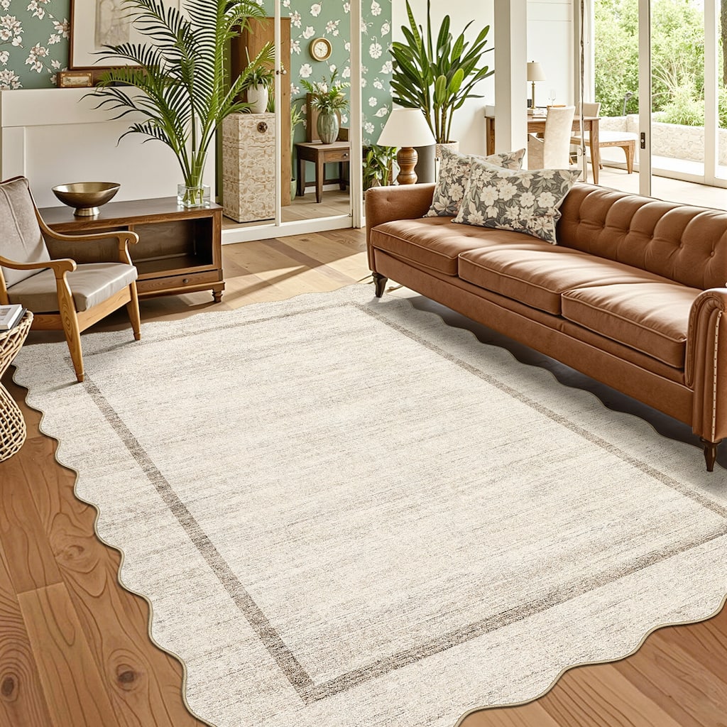 Garvee Modern Distressed Scalloped Edge Area Rug