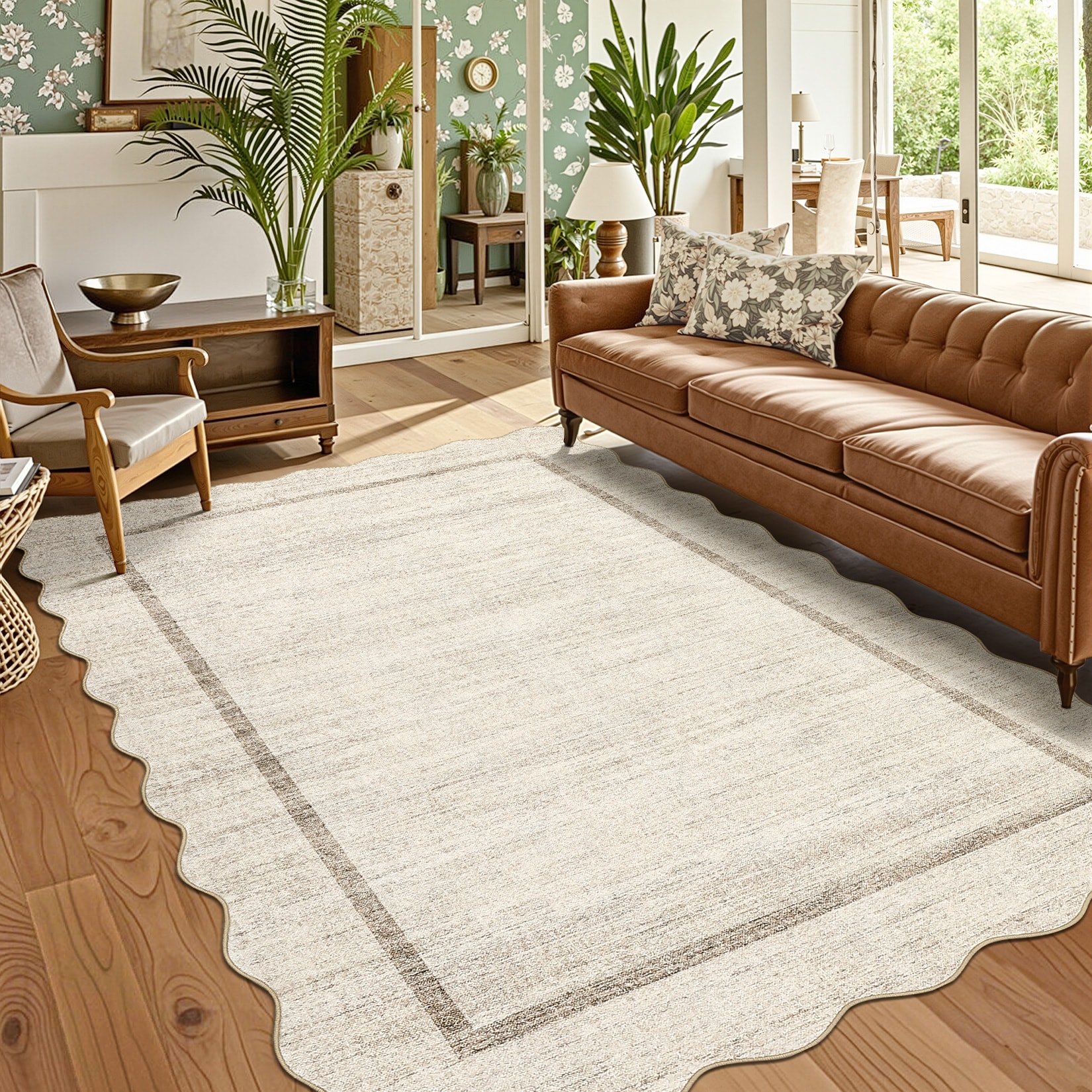 Garvee Modern Distressed Scalloped Edge Area Rug