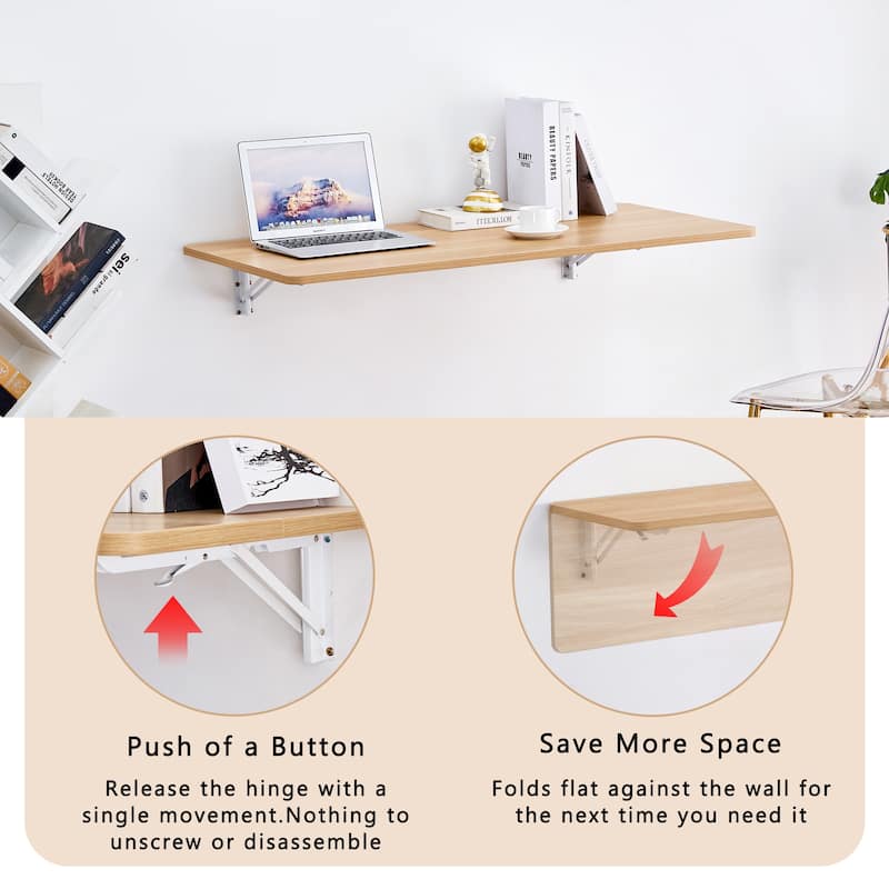 Versatile Folding Side Table Wall Mounted Magazine Holder Workbench Fold Down Desk with Smooth Rounded Corners and Wood Grain