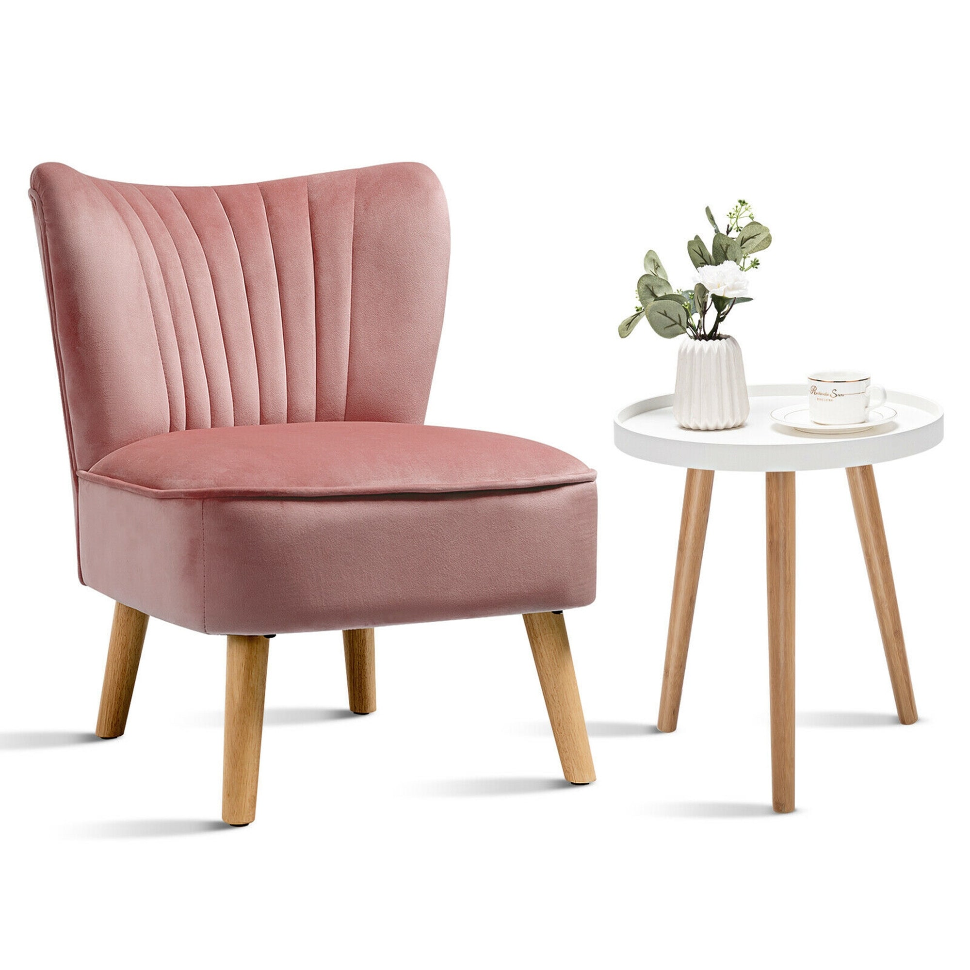 Gymax 2pcs Accent Chairs End Table Set Armless Velvet Sofa