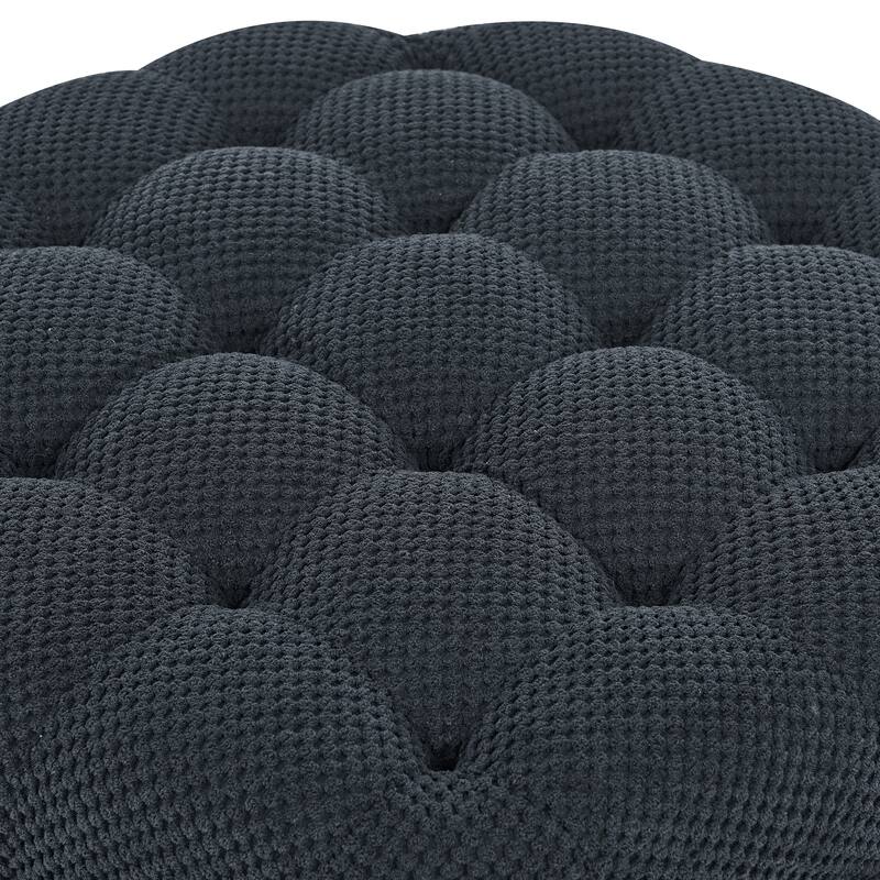 25"Round Storage Ottoman with Tray,ModernTufted Fabric Circle Coffee Table with Storage,Upholstered Ottoman with Removable Top
