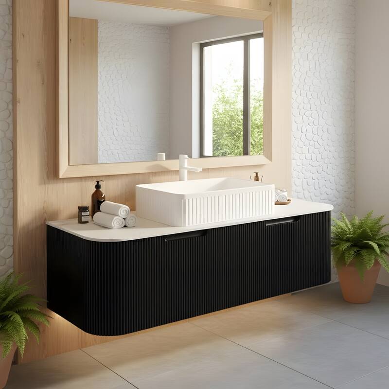 Wall Mounted Bathroom Vanity with White Rectangular Ceramic Basin