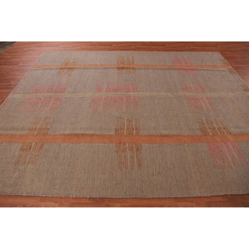 Hand Woven Oriental 100% Jute Carpet Southwestern Modern Brown Kilim Area Rug - 10' 4'' X 8' 2''