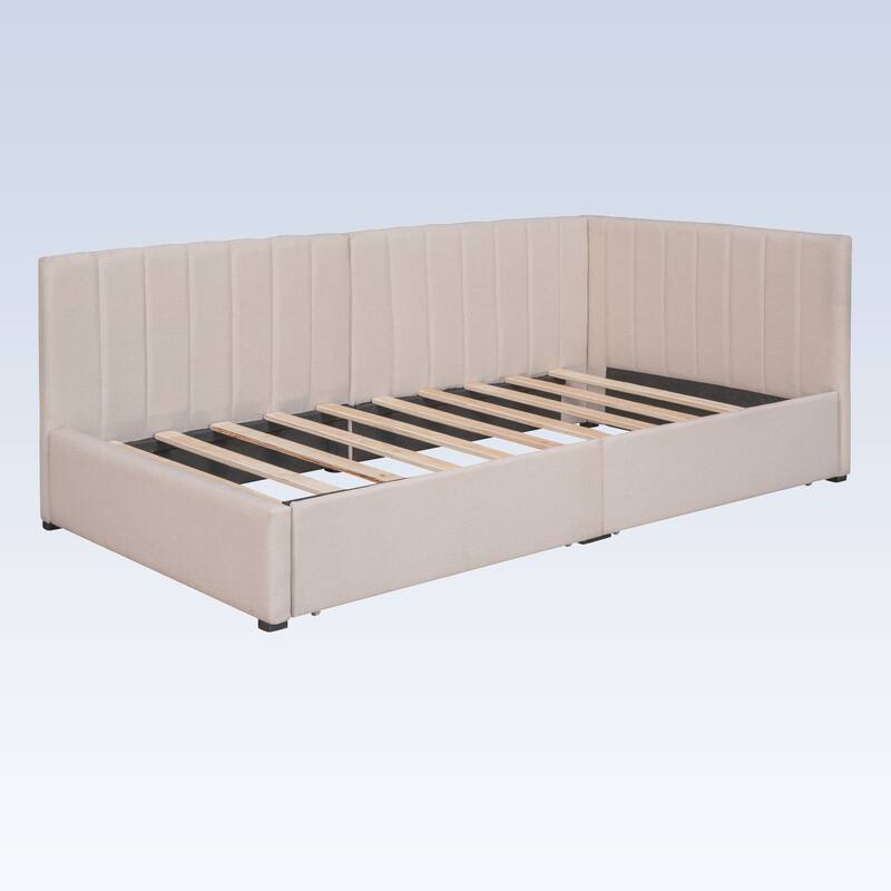 Modern Twin Size Upholstered Daybed with 2 Storage Drawers