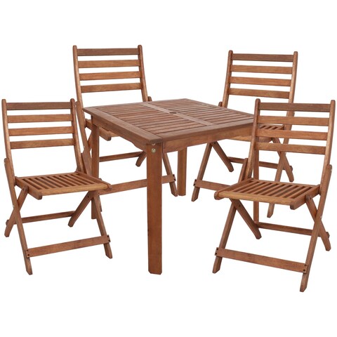 Sunnydaze 5-Piece Meranti Wood Square Dining Table with Folding Chairs