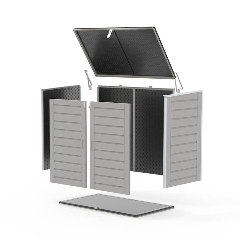 4.6 ft. W x 2.7 ft. D Horizontal Outdoor Plastic Storage Shed, Trash Can Storage Cabinet with 3-Doors