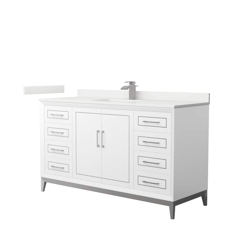 Marlena 60-inch Single Vanity, Quartz Top - White, Nickel Trim, White Quartz Top