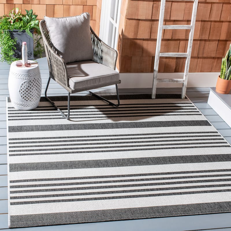 SAFAVIEH Beach House Mecbure Indoor/ Outdoor Waterproof Patio Backyard Rug - 5'3" x 7'6" - Light Grey/Charcoal