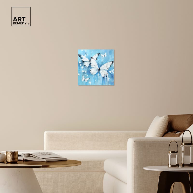 Art Remedy Textured Blue Butterflies Gallery Wrapped Butterfly 1 Piece Canvas Wall Art