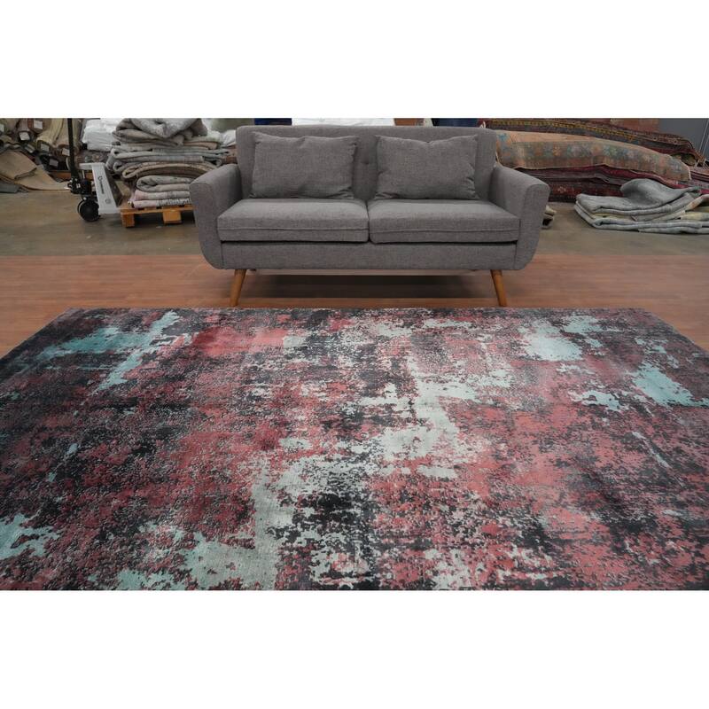 Hand Knotted Oriental Viscose Silk Carpet Modern Abstract Multi-Colored Abstract Area Rug - 9' 6'' X 6' 6''