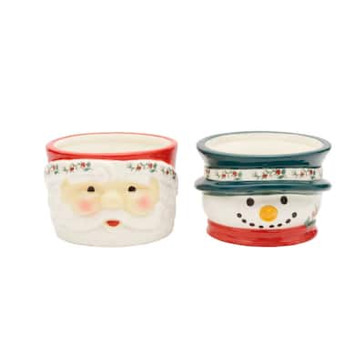 Pfaltzgraff Winterberry 4.5In Santa and Snowman Dessert Bowls