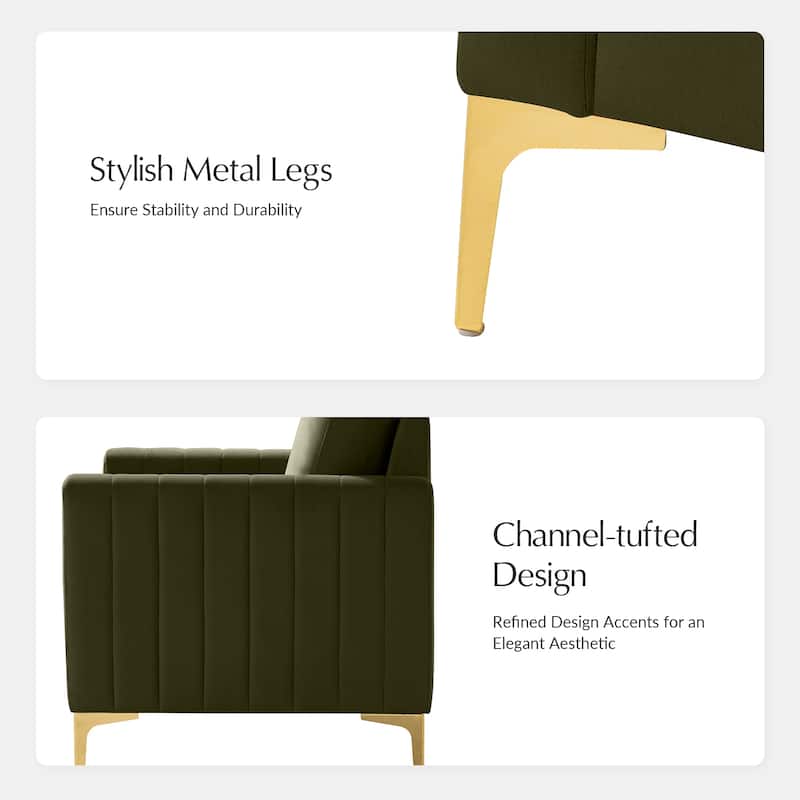 Ganymedes Modern Velvet Accent Arm Chair with Golden Legs and Removable Cushion by HULALA HOME