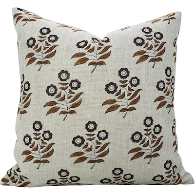 Linen Farmhouse Block print pillow Cover - Neha