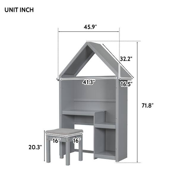 dimension image slide 0 of 2, House-Shaped Kids Desk and Stool