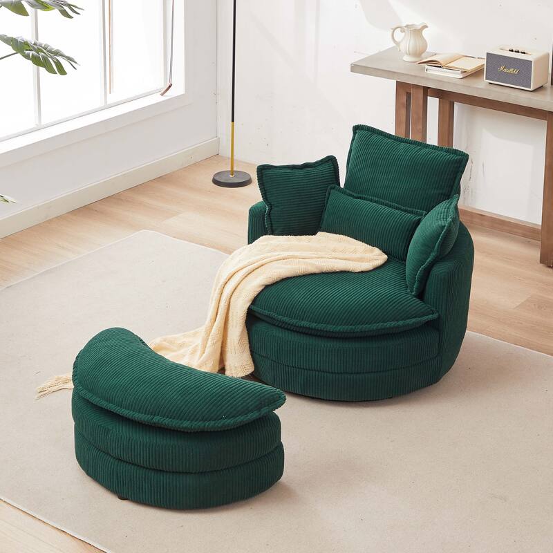 Oversized Swivel Chair with moon storage ottoman