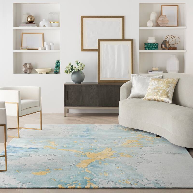 Nourison Prismatic Modern Abstract Watercolor Area Rug - 3'9" x 5'9" - Seafoam Gold - Rectangle