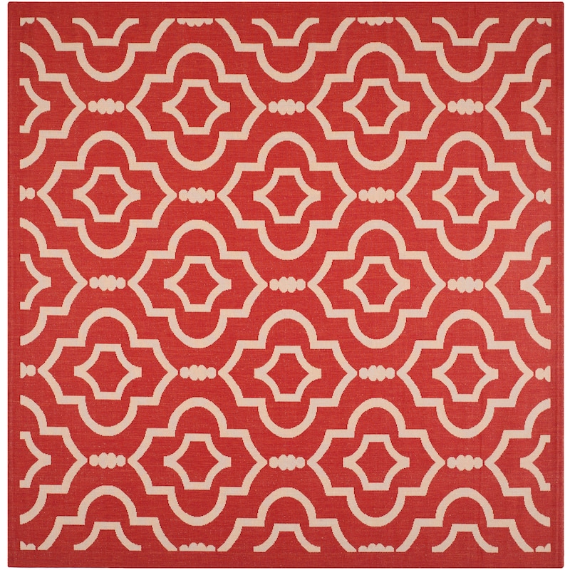 SAFAVIEH Courtyard Ketty Indoor/ Outdoor Waterproof Patio Backyard Rug - 7'10" Square - Red/Bone