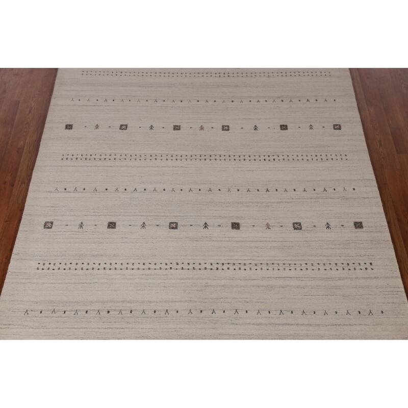 Tribal Beige Gabbeh Area Rug Handmade Modern Wool Carpet - 5'4" x 7'9"