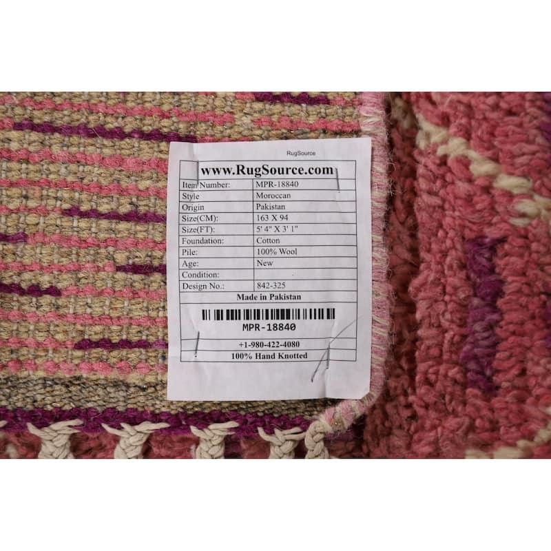 Pink Trellis Moroccan Oriental Accent Rug Hand-Knotted Wool Carpet - 3'1" x 5'4"