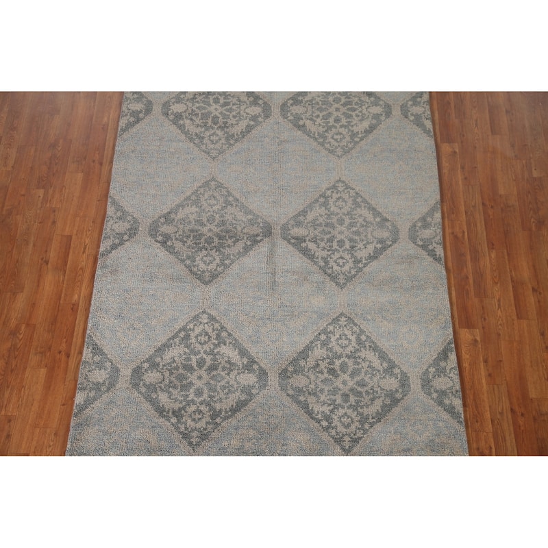 Geometric Moroccan Indian Area Rug Hand-Knotted Wool Carpet - 5'1"x 7'11"