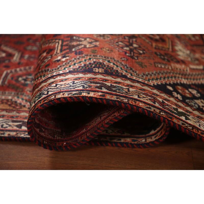 Vegetable Dye Shiraz Persian Vintage Runner Rug Handmade Wool Carpet - 3'6"x 8'11"