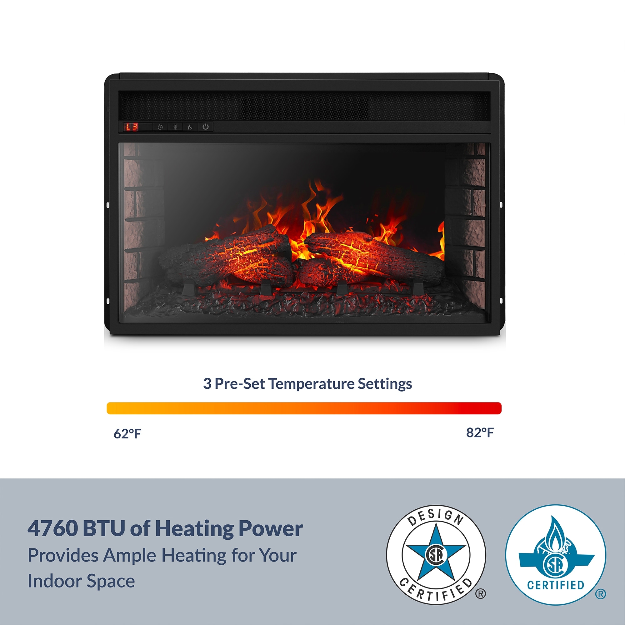 26" Flat Ventless Insert Heater Electric Fireplace Firebox Hearth Trends Remote 