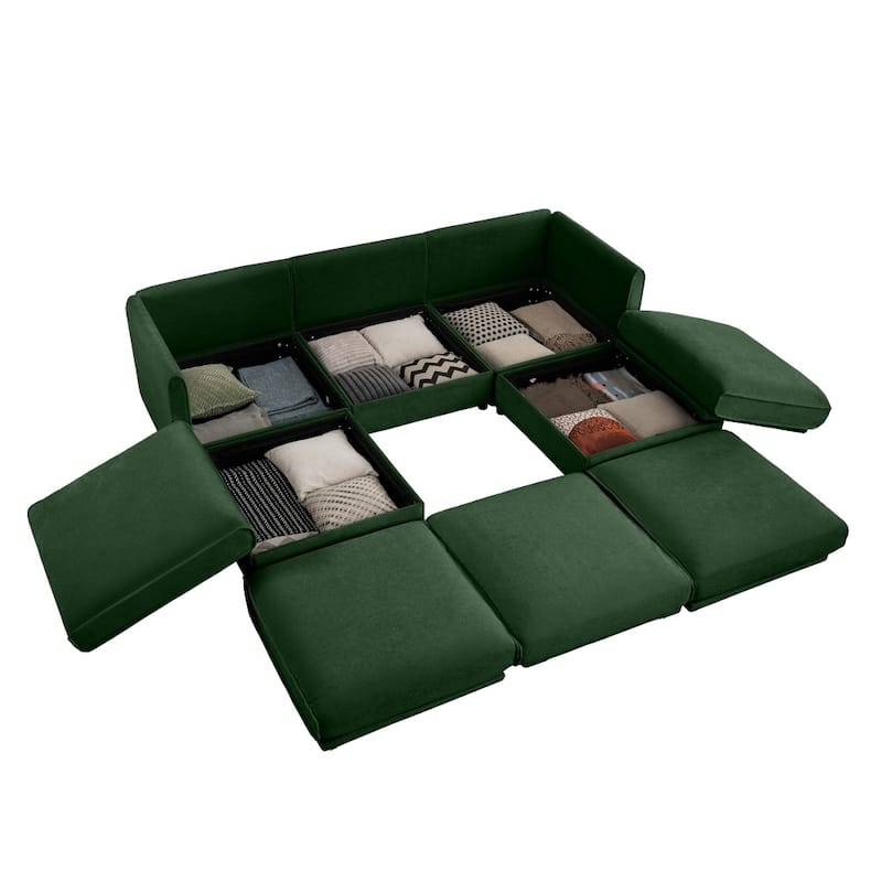 Modern 3-seater Chenille Sectional Sofa with Hidden Storage Seats & Ottoman