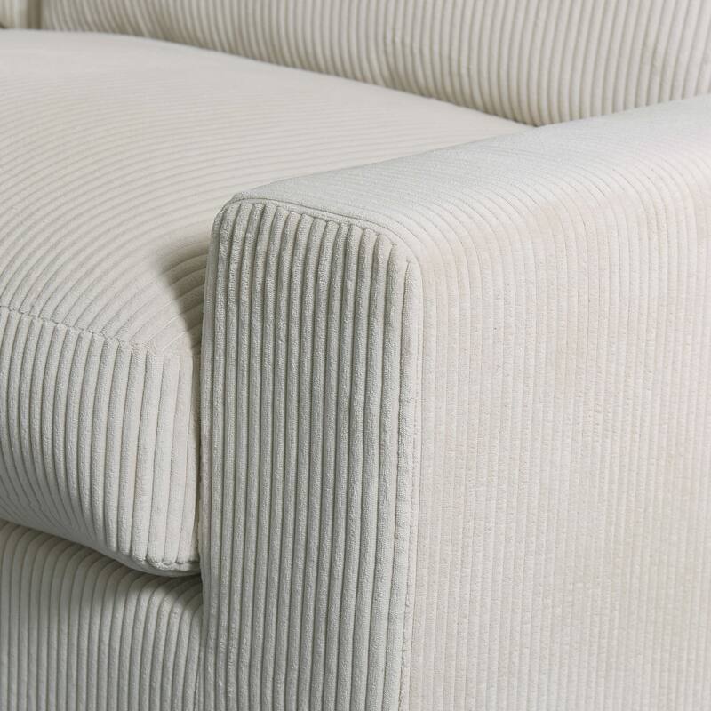 Corduroy Deep Seat Sectional Sofa with Ottoman Chaise and Pillows