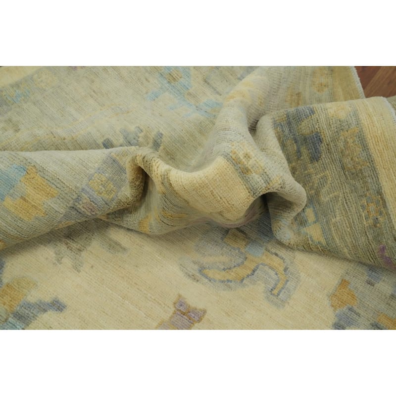 Vegetable Dye Wool Oushak Turkish Area Rug, Floral Geometric Carpet - 11' 1'' X 8' 11''