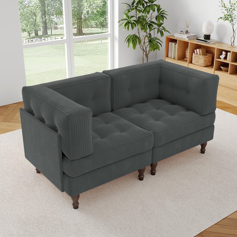 Modular Corduroy Corner Sectional Sofa Couch Set with Tufted Cushion