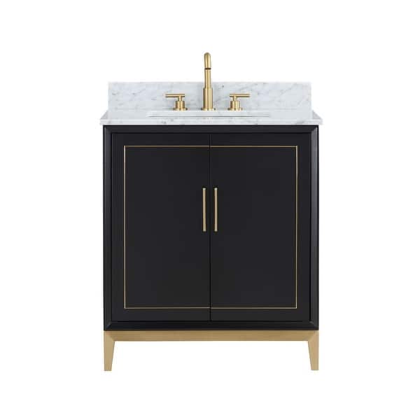 slide 11 of 10, Gracie 30" Bathroom Vanity, Black/Satin Brass with Carrara Marble top Brass Finish - Black