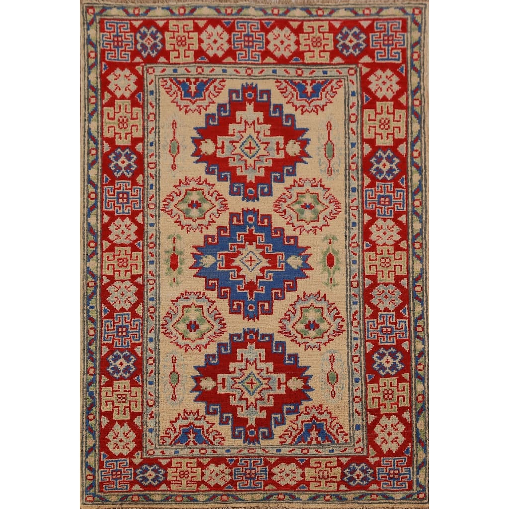 Traditional Kazak Foyer Rug Handmade Pink Wool Carpet - 2'8"x 4'2"