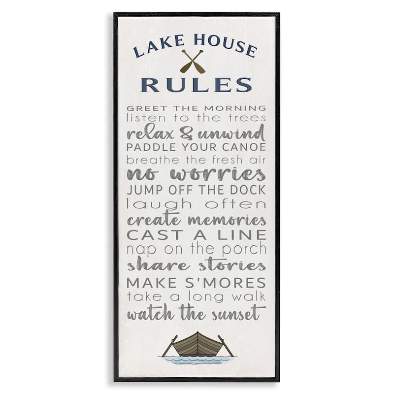 Stupell Fun Lake House Rules Framed Giclee Art Design By Seven Trees Design - 10 x 24 - Black