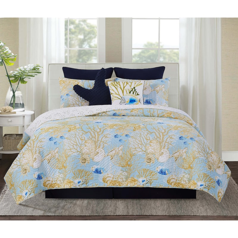 Belmont Reef Coastal Cotton Reversible Machine Washable Quilt Set