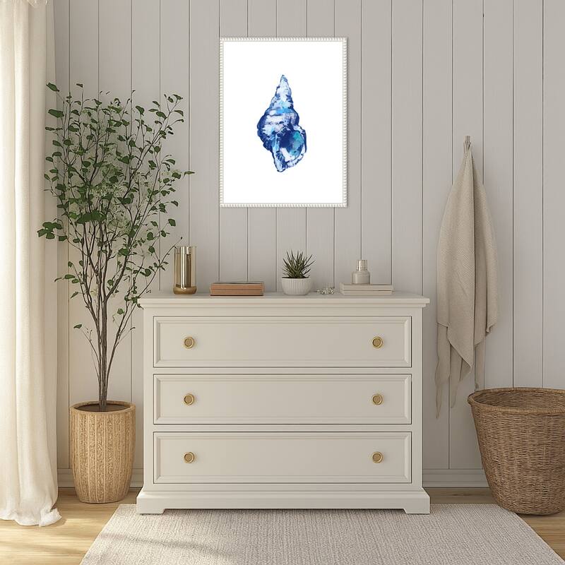 Blue Seashell On White Background No. 2 by Cartissi (18 x 24 in.), Framed Canvas Wall Art Print