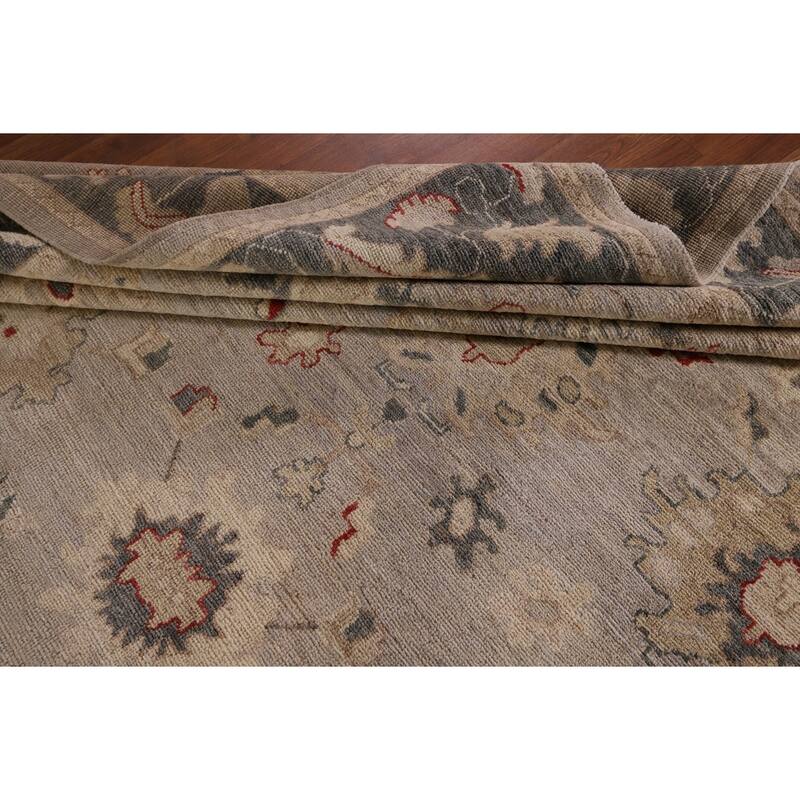 Vegetable Dye Oushak Turkish Area Rug Handmade Beige Wool Carpet - 8'1" x 9'10"