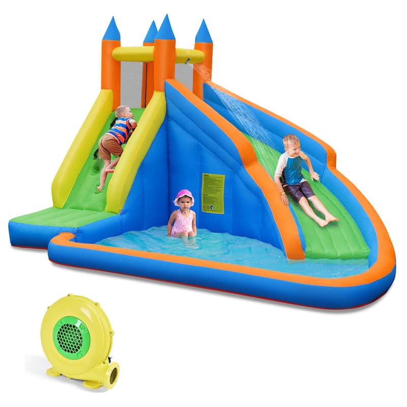 Costway Inflatable Water Slide Mighty Bounce House Castle Splash Pool - as pic shows - with 480W Blower