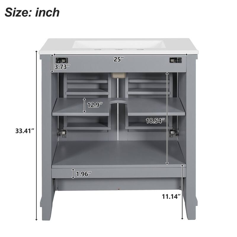 30" Bathroom Vanity with Single Ceramic Sink, 2 Soft-Close Doors, 1 Divided Drawer