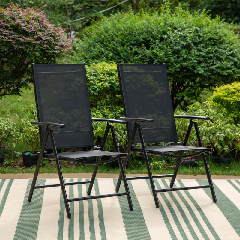 Outdoor 5/7-Piece Patio Dining Set, 7-positon Reclining Folding Sling Chair & E-Coating Metal Steel Table