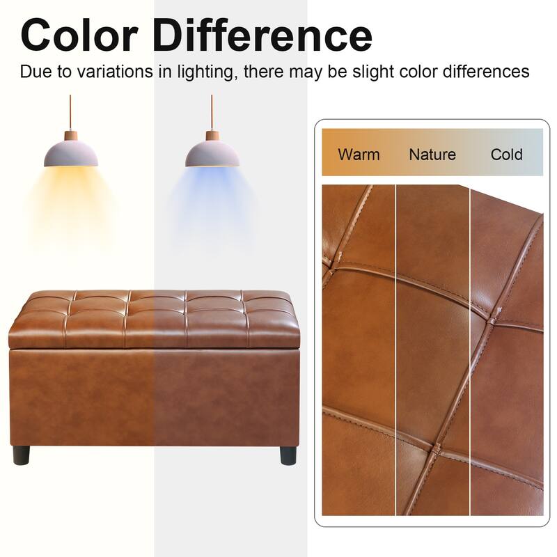 Adeco Rectangular Storage Ottoman Faux Leather Bench Lift-top Footrest