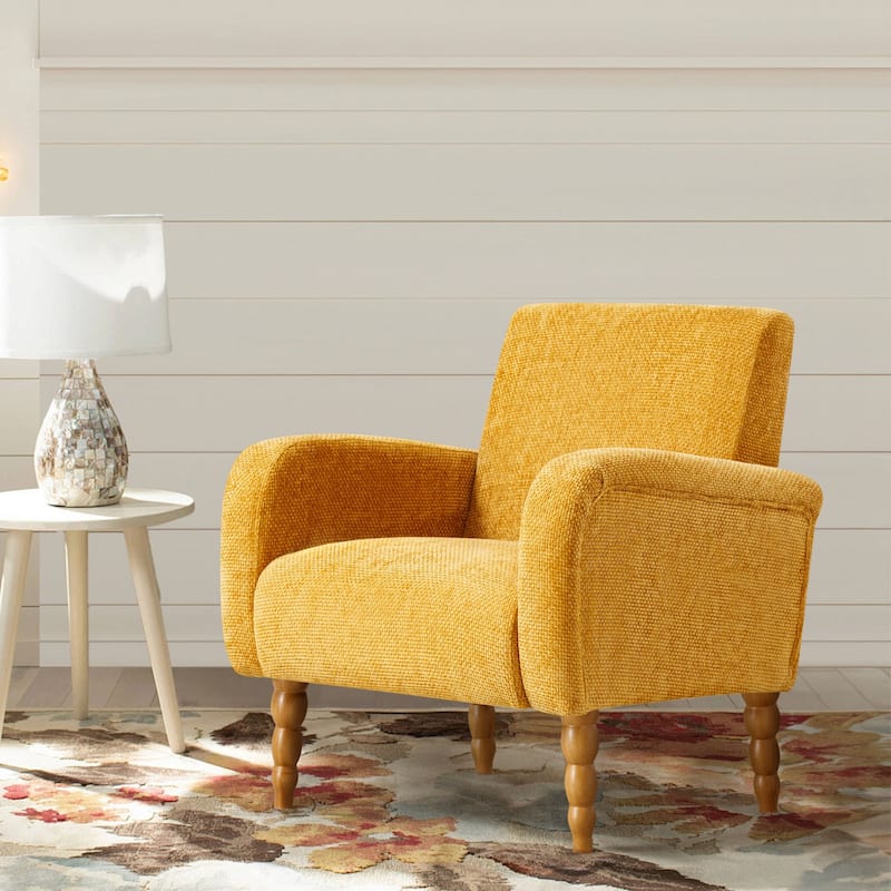Fabric Armchair Accent Chair with Arms & Wood Legs