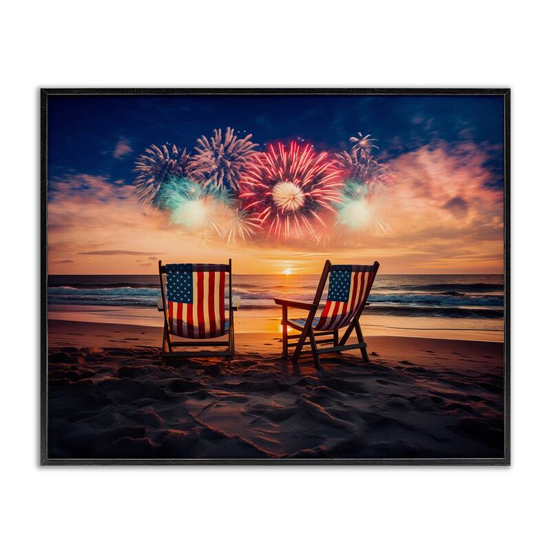 Stupell Summer Fireworks at Beach Framed Giclee Art Design By Arlington Prints - 20 x 16 - Black