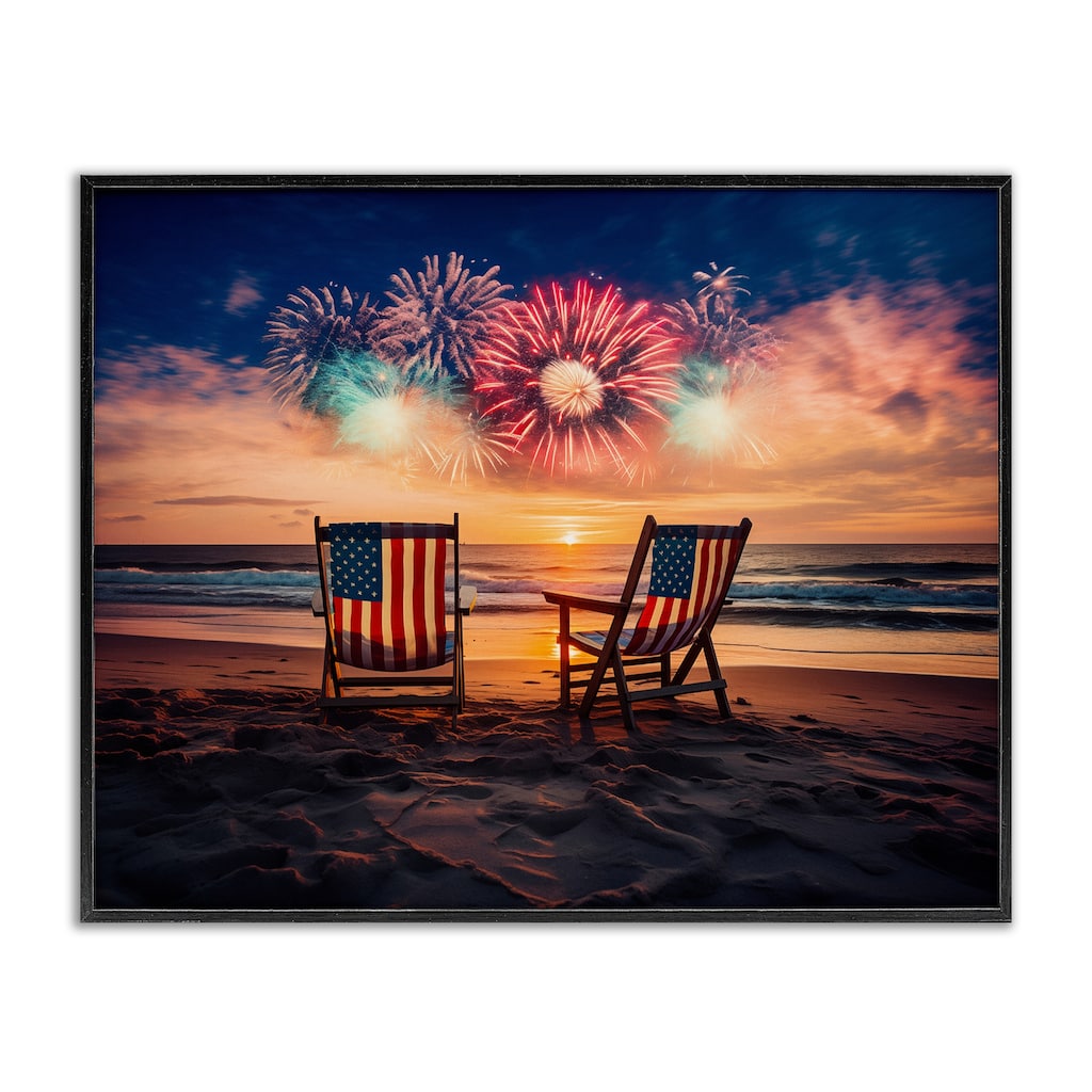 Stupell Summer Fireworks at Beach Framed Giclee Art Design By Arlington Prints