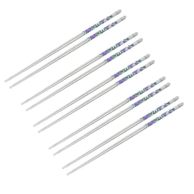 Stainless Steel Flower Pattern Chopsticks 5 Pairs - 0.2" x 8.9"(Max.D*H)