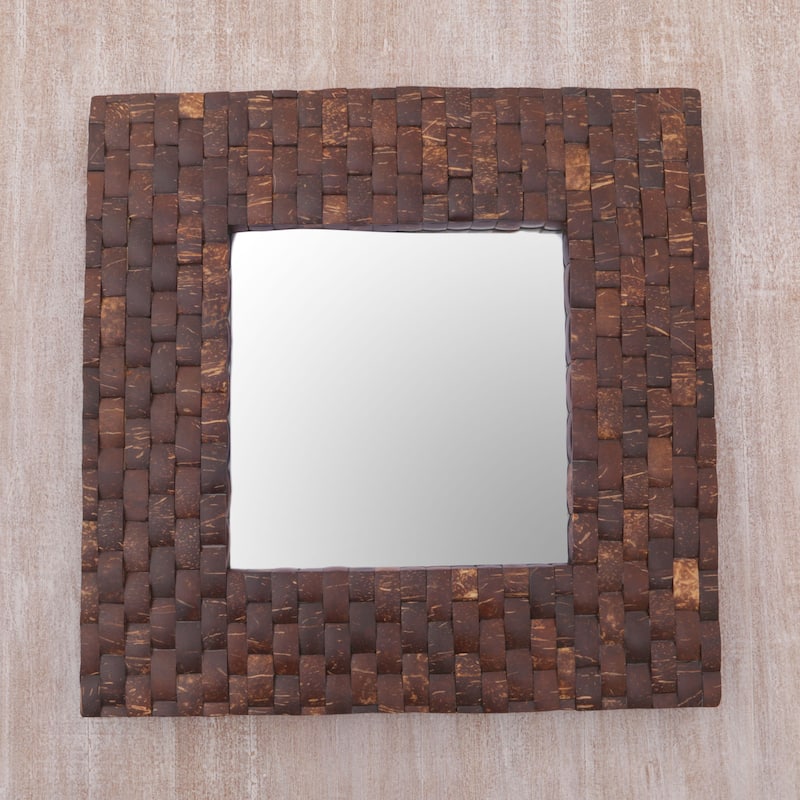 Novica Handmade Reflections Of Nature Coconut Shell Wall Mirror