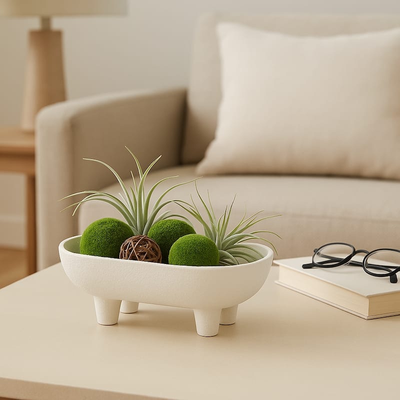 Decorative Ceramic Rounded Rectangle Bowl - Home Decor - 10", White - 10.0" - White - 10.0"