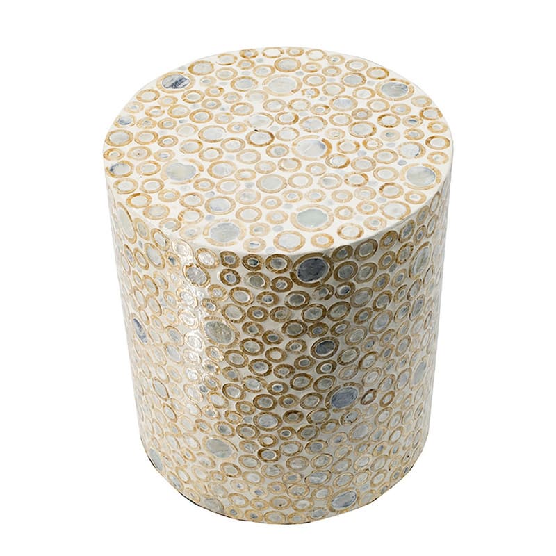 16 Inch Cylindrical Luxury Accent Table Decorative Stool, Blue, Gold, White